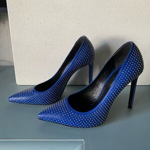 Yves Saint Laurent Royal Blue Studded Pointed-Toe Stilettos